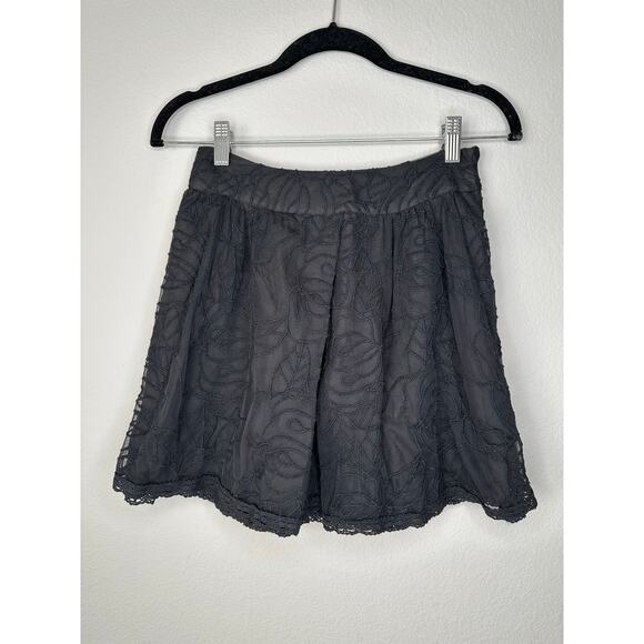 Free People Dresses & Skirts - FREE PEOPLE Floral Embroidered Lace Mesh Sheer Black Lined Skater Skirt Size XS